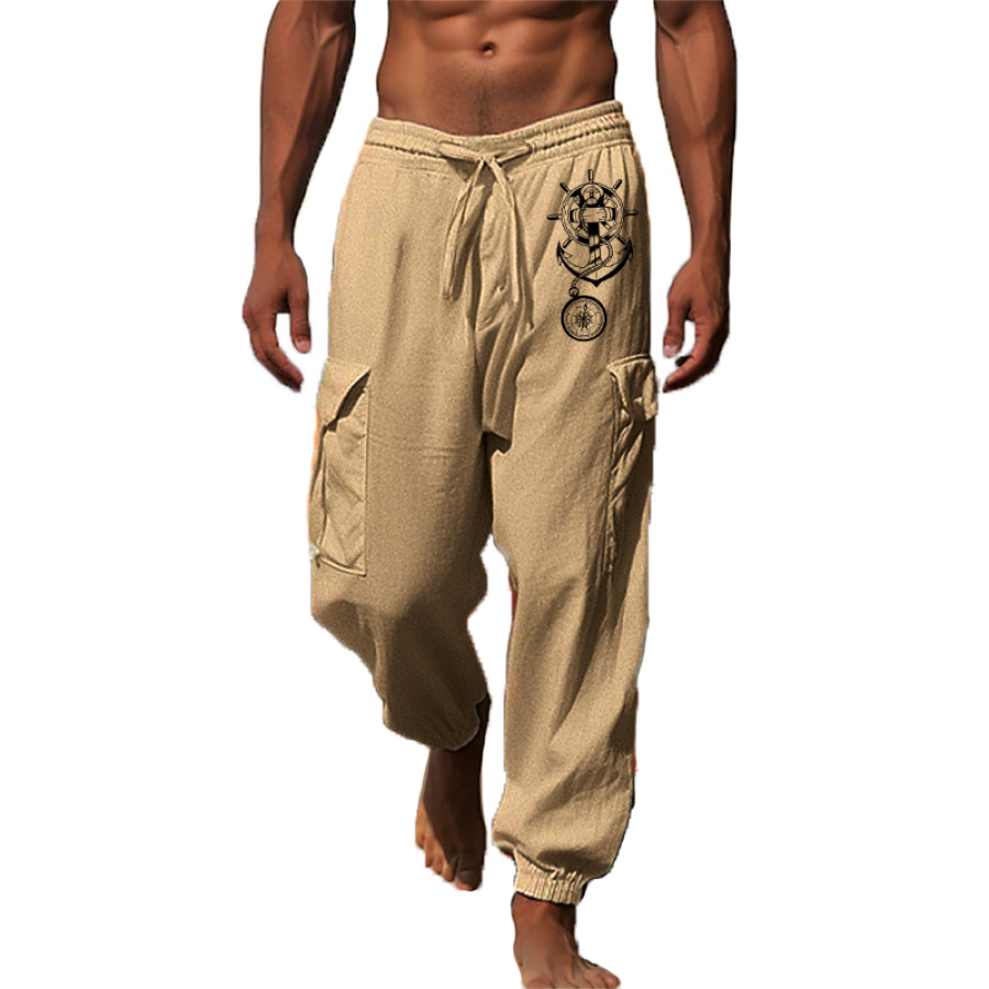 

Pantalon Décontracté En Lin Pour Hommes Style Resort Hawaïen Avec Cordon De Serrage