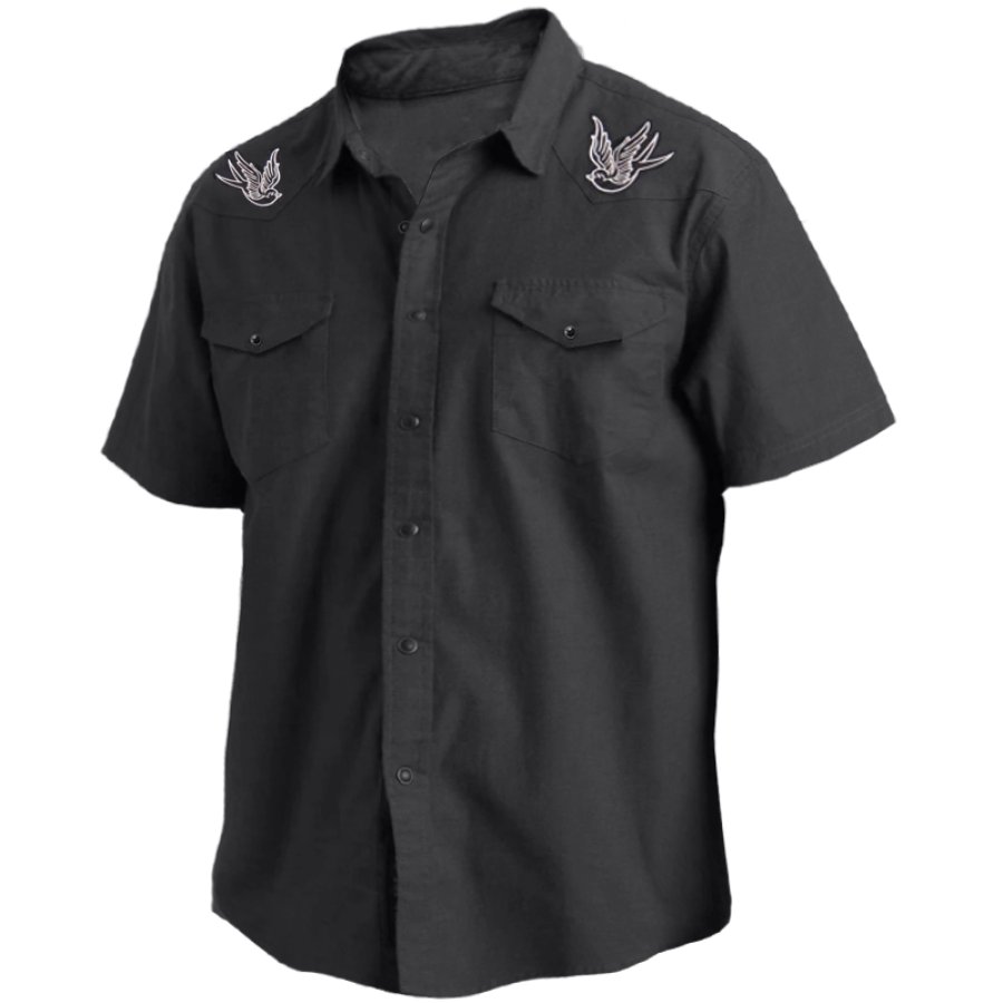 

Camisa De Trabajo Occidental Con Bolsillo Bordado Vintage Para Hombre Camisa Hawaiana De Playa Para Surf Y Vacaciones