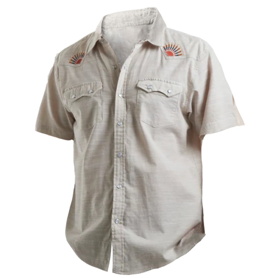 

Camisa De Trabajo Occidental Con Bolsillo Bordado Vintage Para Hombre Camisa Hawaiana De Playa Para Surf Y Vacaciones