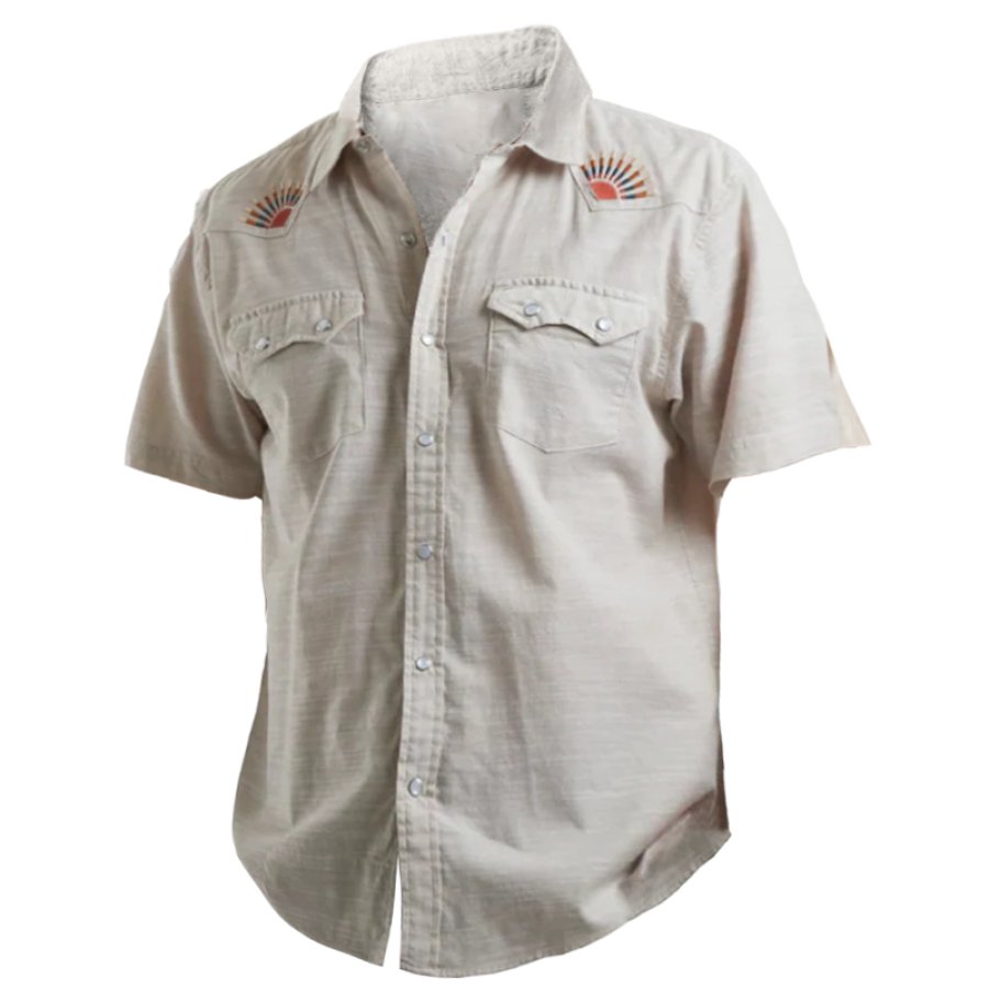 

Men's Vintage Embroidered Pocket Western Work Shirt Hawaiian Vacation Surf Beach Shirt