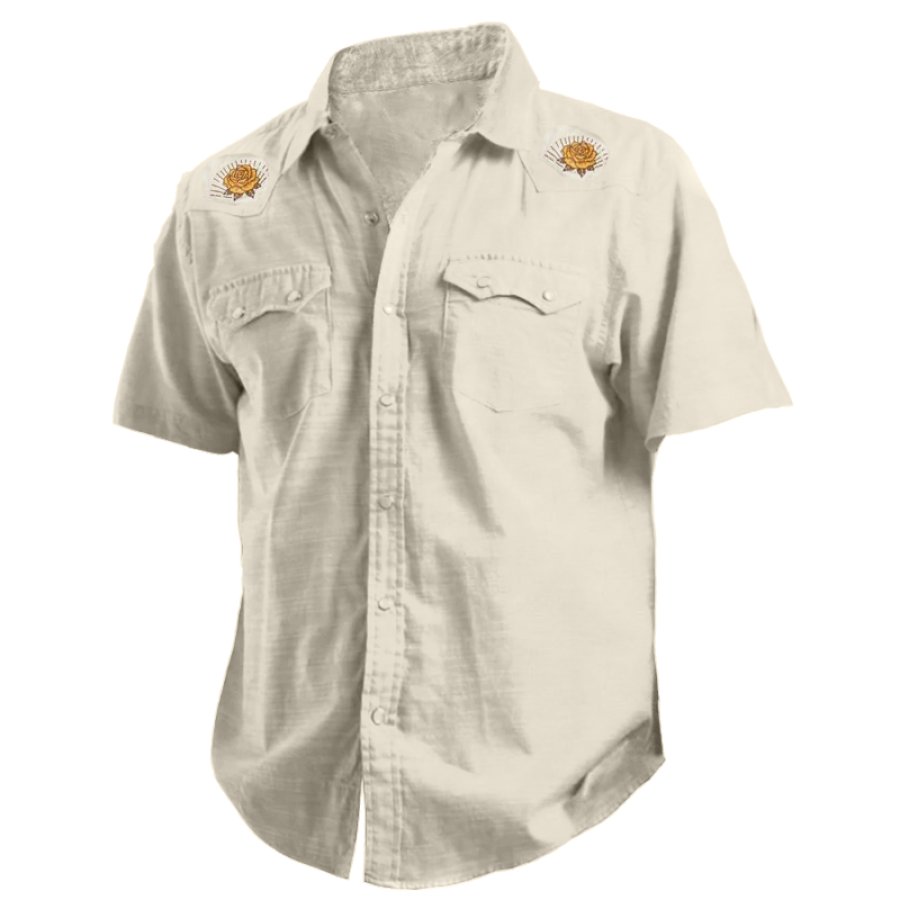

Camisa De Trabajo Occidental Bordada Vintage Para Hombre Camisa Hawaiana De Playa Para Surf Y Vacaciones