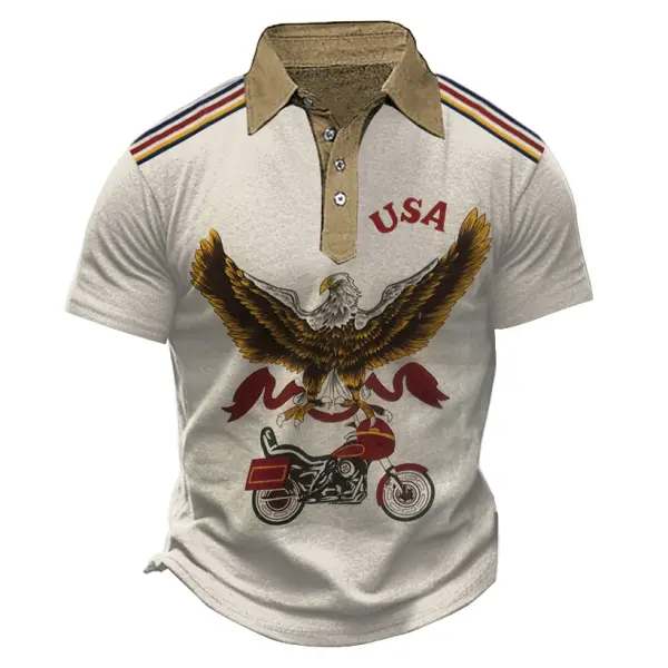 Men's T-Shirt Polo Vintage Motorcycle USA Eagle Outdoor Short Sleeve Summer Daily Tops - Cotosen.com