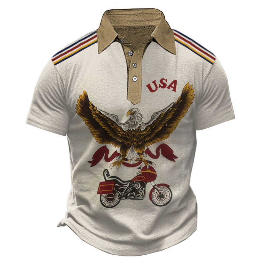 

Camiseta Para Hombre Polo Vintage Motocicleta USA Eagle Al Aire Libre Manga Corta Verano Diario Tops
