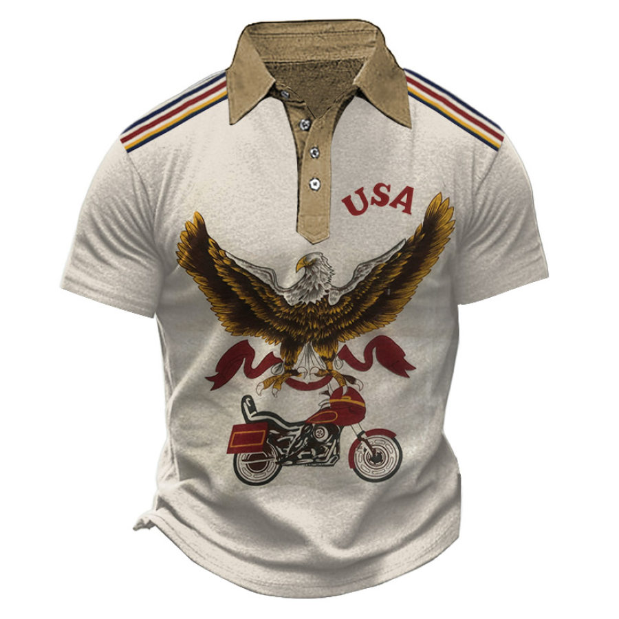 

Men's T-Shirt Polo Vintage Motorcycle USA Eagle Outdoor Short Sleeve Summer Daily Tops