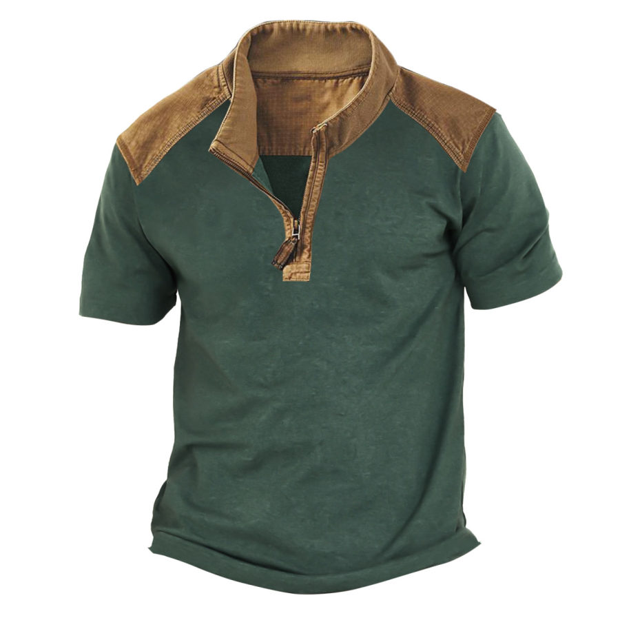 

Homme T-Shirt Quart De Zip Col Montant Bloc De Couleur Vintage Manches Courtes Eté Quotidien Hauts