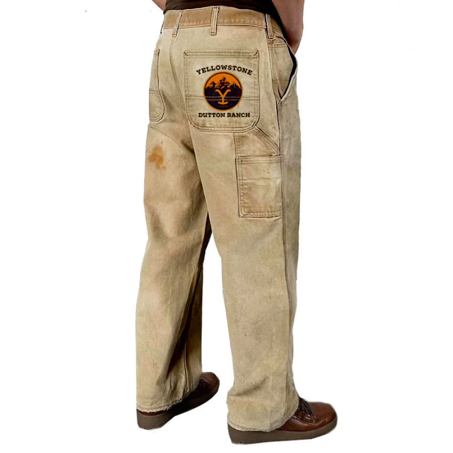 

Pantalons Pour Hommes En Plein Air Vintage Yellowstone Lavé Coton Lavé Pantalon De Poche à Glissière
