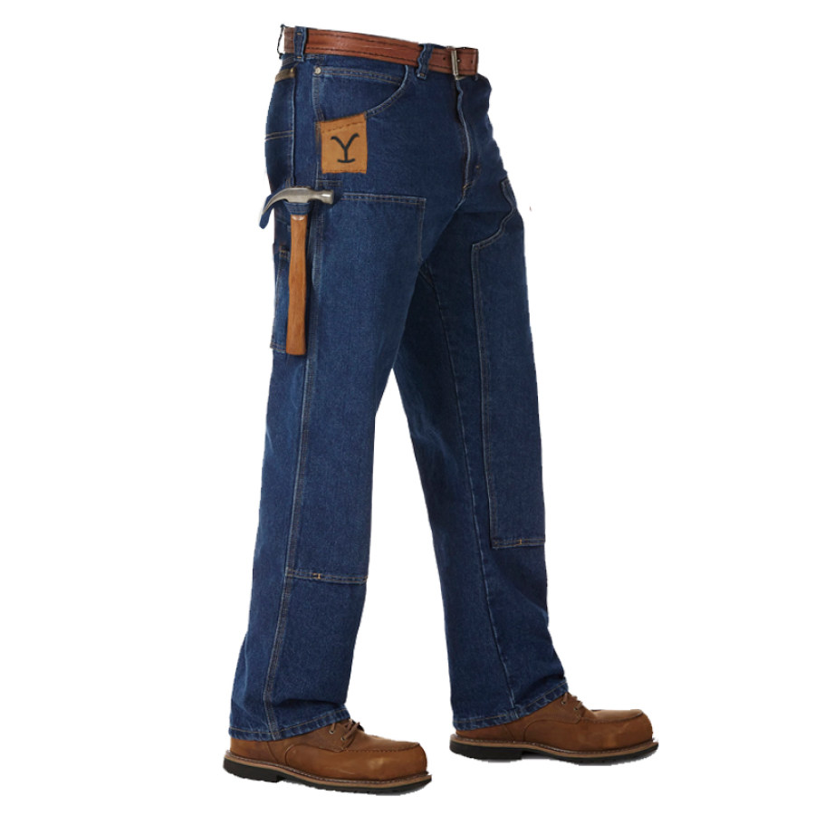 

Мужские повседневные прямые джинсы с логотипом Yellowstone многофункциональные рабочие брюки с карманами