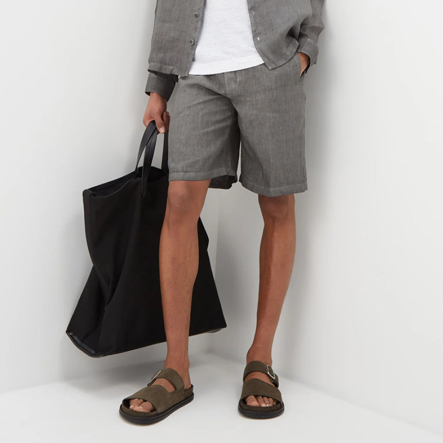 

Мужские шорты из хлопка и льна повседневные курортные пляжные шорты серого цвета