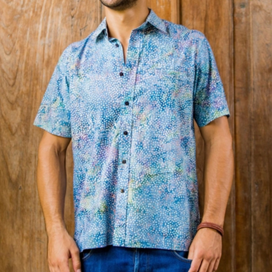 

Camisa Con Botones De Manga Corta Para Hombre De Indonesia "Pebble Road"