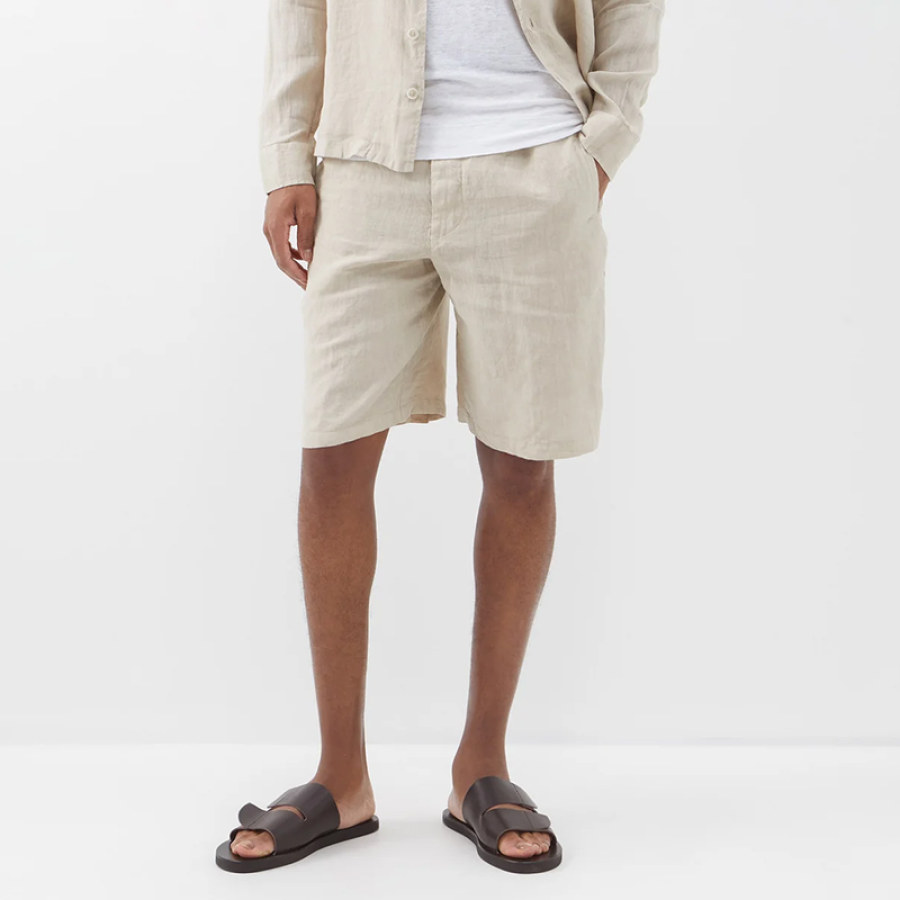 

Pantalones Cortos De Algodón Y Lino Para Hombre Pantalones Cortos De Playa Informales Para Resort