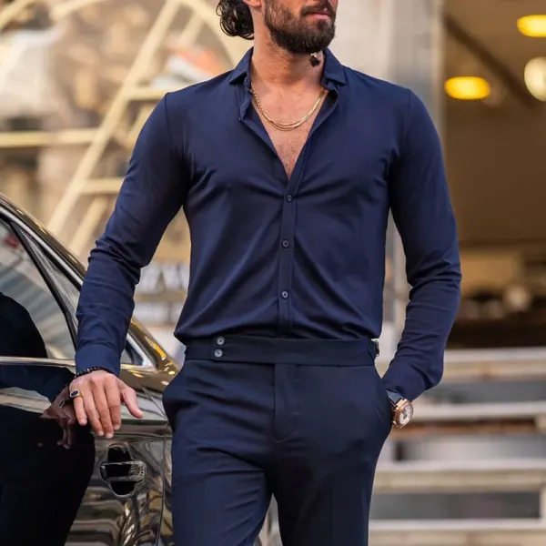 Men's Slim Fit Lycra Long Sleeve Shirt - Ootdyouth.com 