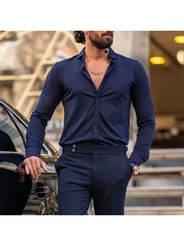 Men's Slim Fit Lycra Long Sleeve Shirt - Ootdmw.com 