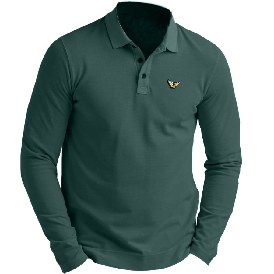 

Taktisches Langarm-T-Shirt-Poloshirt Mit Vintage-Stickerei Für Herren
