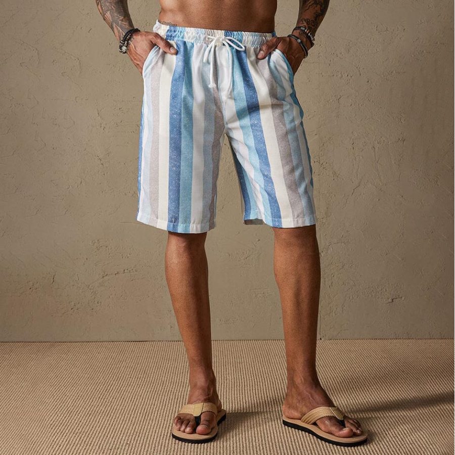 

Муж. Хлопчато-льняные шорты В полоску На шнурке Пляж Для отпуска На каждый день Повседневные