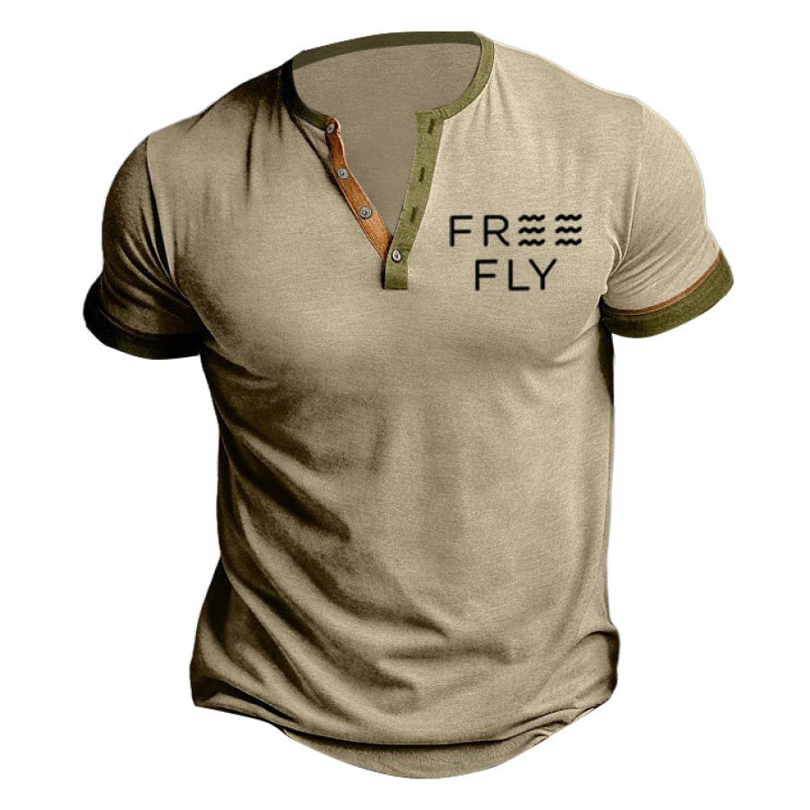 

Herren T-Shirt Henley Free Fly Apparel Print Kontrastfarbe Outdoor Kurzarm Sommer Alltag Tops