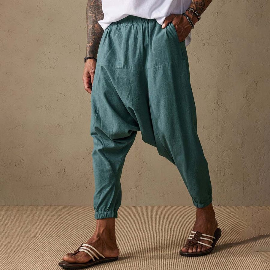 

Pantalon Capri à Entrejambe Bas En Coton Et Lin Pour Hommes Poche De Vacances De Plage Décontracté Quotidien Hawaïen