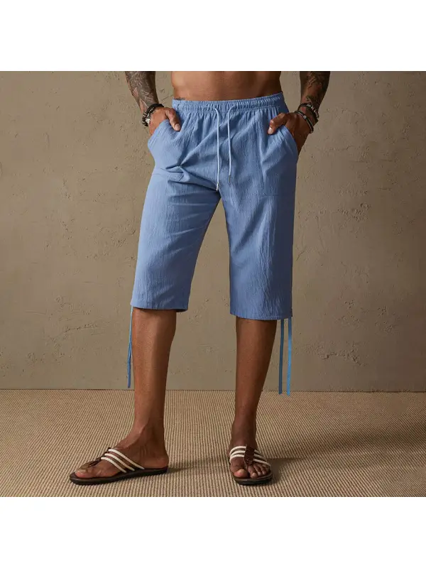 Men's Cotton Linen Shorts Drawstring Beach Vacation Casual Daily - Ootdmw.com 