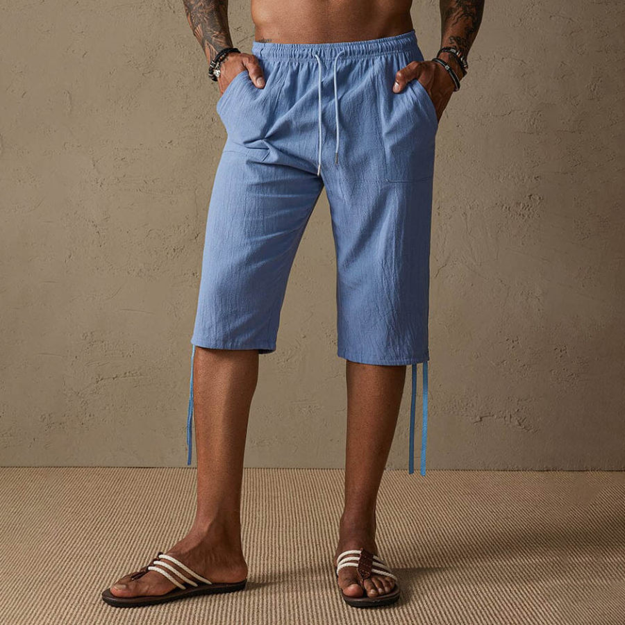 

Homme Coton Lin Short Cordon Plage Vacances Décontracté Quotidien