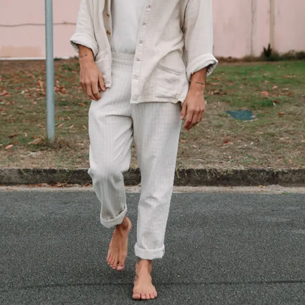 Men's Retro Cotton Linen Csual Suit Pants Vacation Comfortable Soft Beach Trousers - Ootdyouth.com 