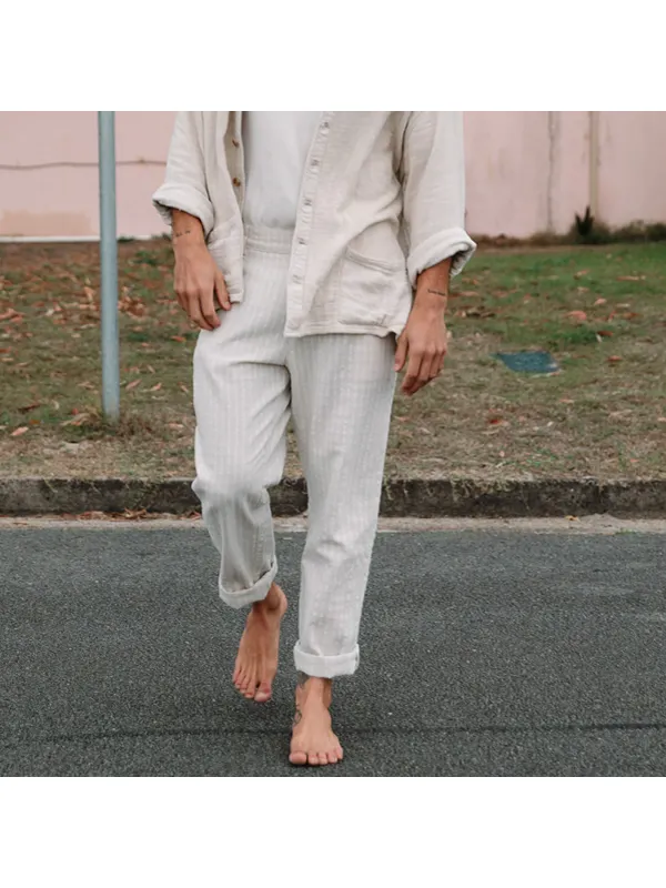 Men's Retro Cotton Linen Csual Suit Pants Vacation Comfortable Soft Beach Trousers - Timetomy.com 