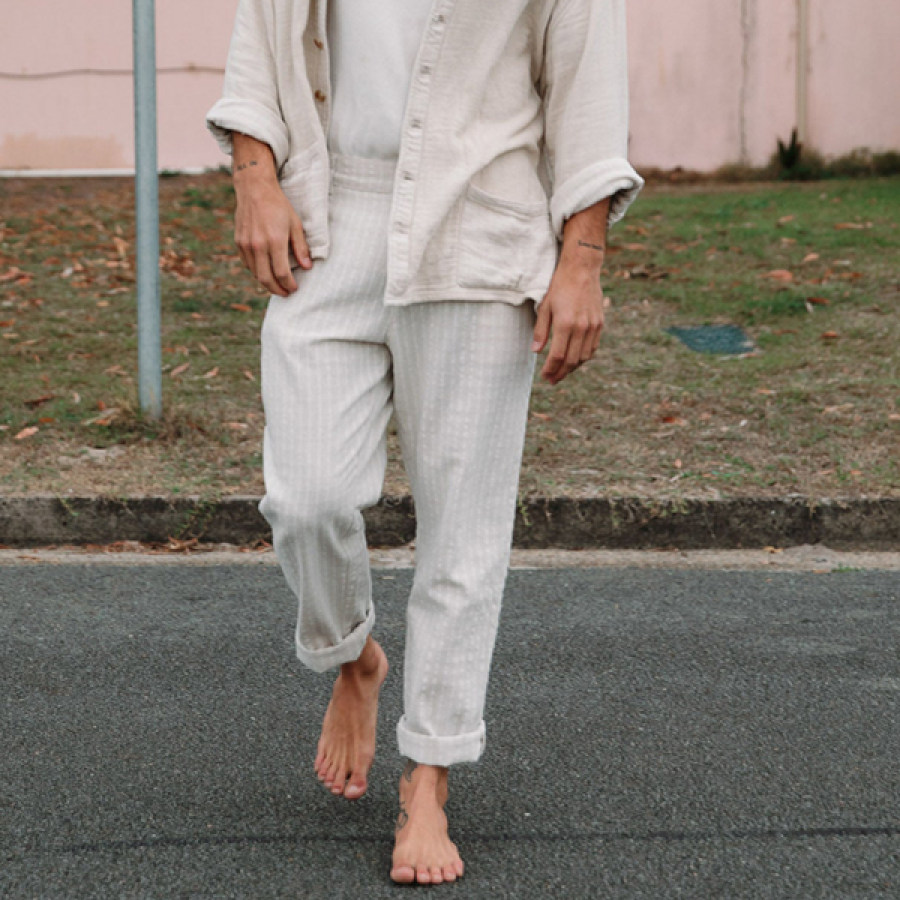 

Pantalones De Traje Casual De Lino Y Algodón Retro Para Hombre Cómodos Y Suaves Pantalones De Playa Para Vacaciones