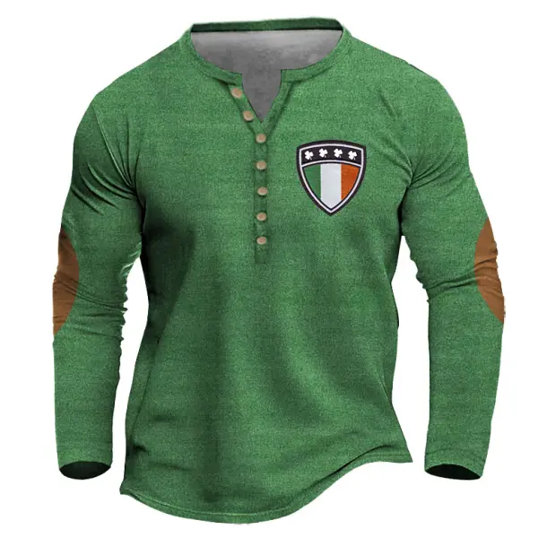 Men's T-Shirt Henley St. Patrick's Day Long Sleeve Vintage Color Block Daily Tops - Cotosen.com