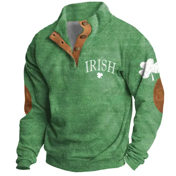 Men's Sweatshirt Irish St. Patrick's Day Print Stand Collar Buttons Color Block Vintage Daily Tops - Cotosen.com
