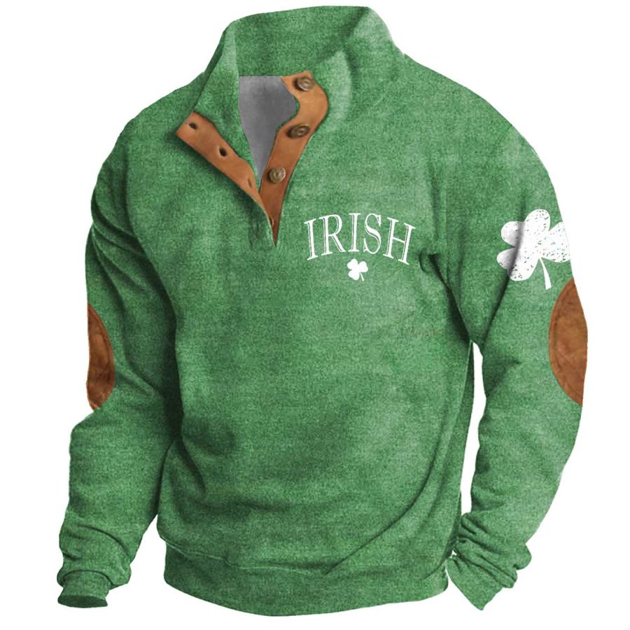 

Hombre Sudadera Día De San Patricio Irlandés Estampado Cuello Levantado Botones Bloques Vintage Diario Tops