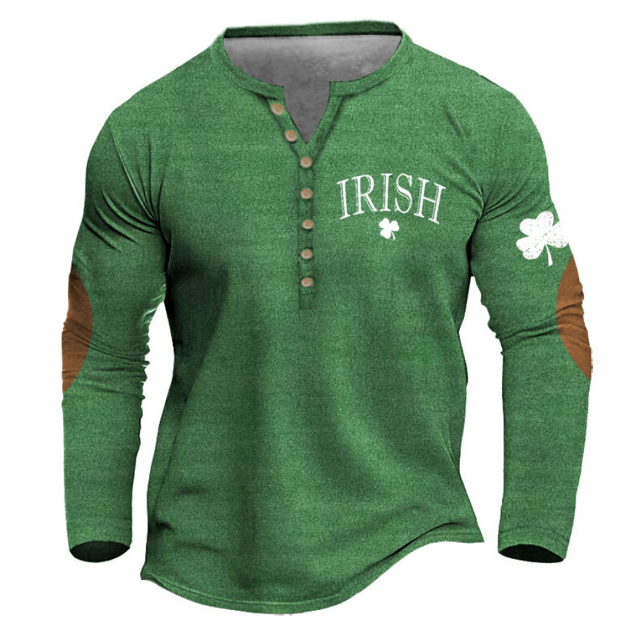 

Мужская футболка Henley Irish День Святого Патрика Lucky You с длинным рукавом Винтажные повседневные топы с цветными блоками