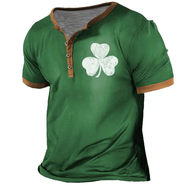 Men's T-Shirt Henley St. Patrick's Day Shamrock Vintage Short Sleeve Summer Daily Tops - Cotosen.com