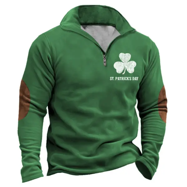 Men's Sweatshirt St. Patrick's Day Shamrock Quarter Zip Stand Collar Vintage Long Sleeve Daily Tops - Cotosen.com