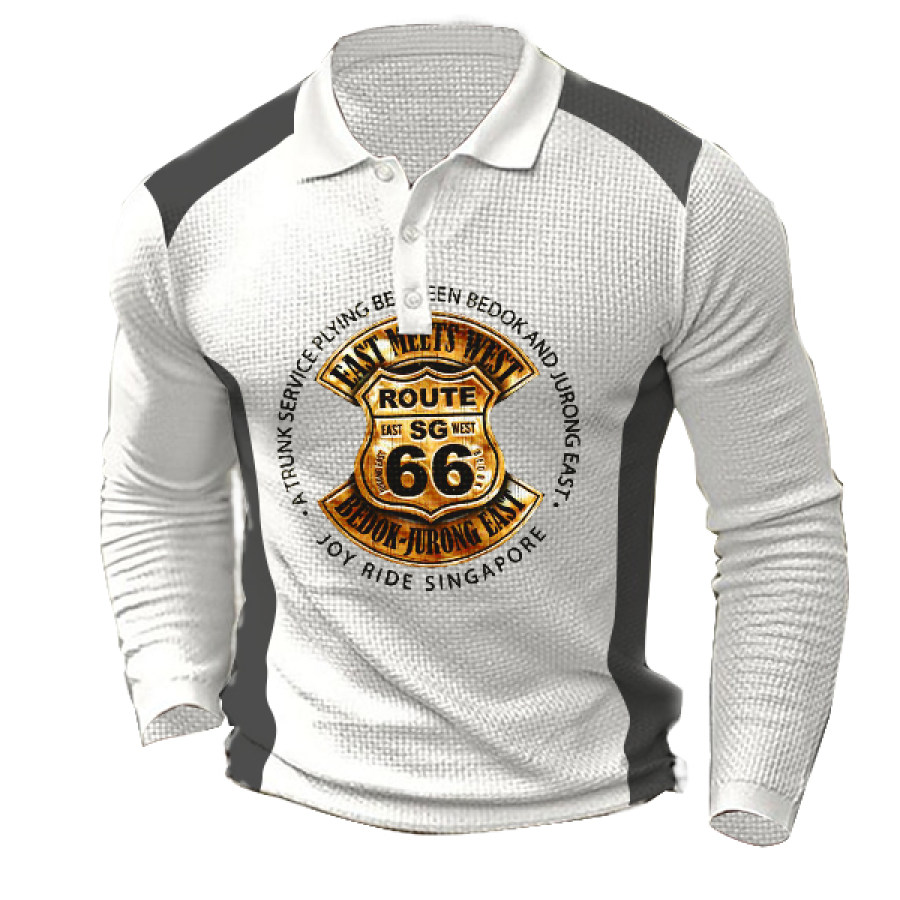 

Herren Vintage Route 66 Poloshirt Outdoor Casual Waffel Stretch Langarm Top