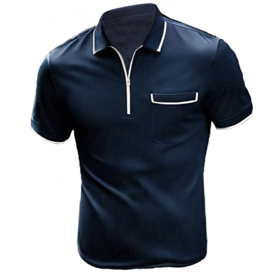 

Men's Half Zip Polo Shirts Trim Pocket Contrast Color