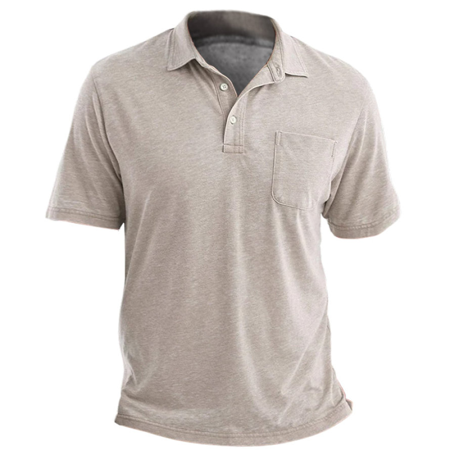 

Einfarbiges Kurzarm-Poloshirt Für Herren Lässiges Taschenrevers-T-Shirt