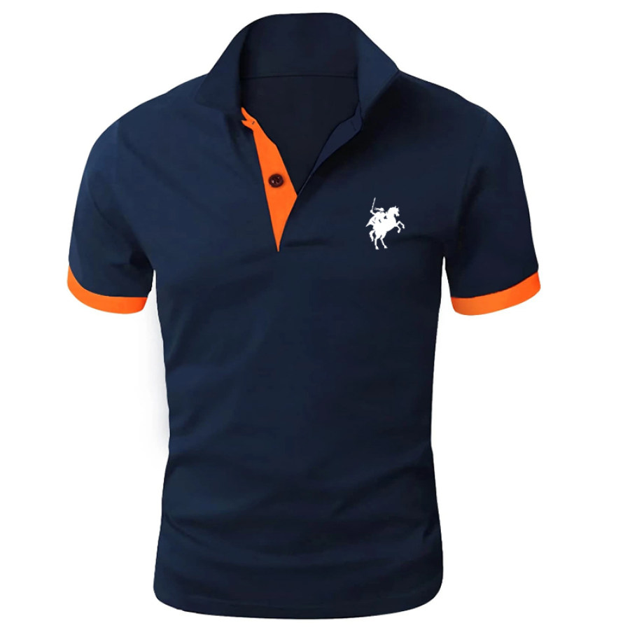 

Men Patchwork Color Trim Polo Shirt