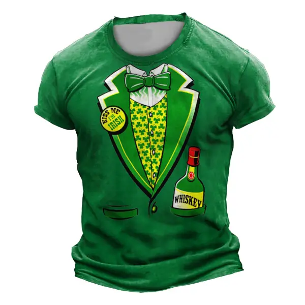 Men's Irish Whiskey Tuxedo St. Patrick's Day Print Outdoor Daily Casual Short Sleeve Crew Neck T-Shirt - Cotosen.com