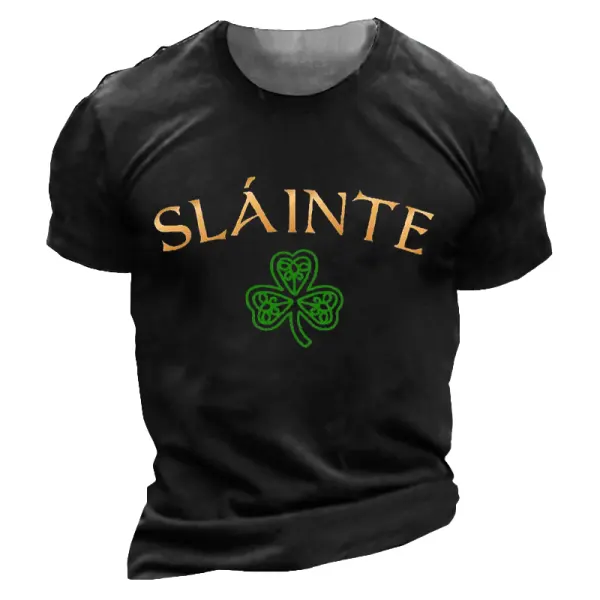 Men's Slainte St. Patrick's Day Shamrock Print Outdoor Daily Casual Short Sleeve Crew Neck T-Shirt - Cotosen.com