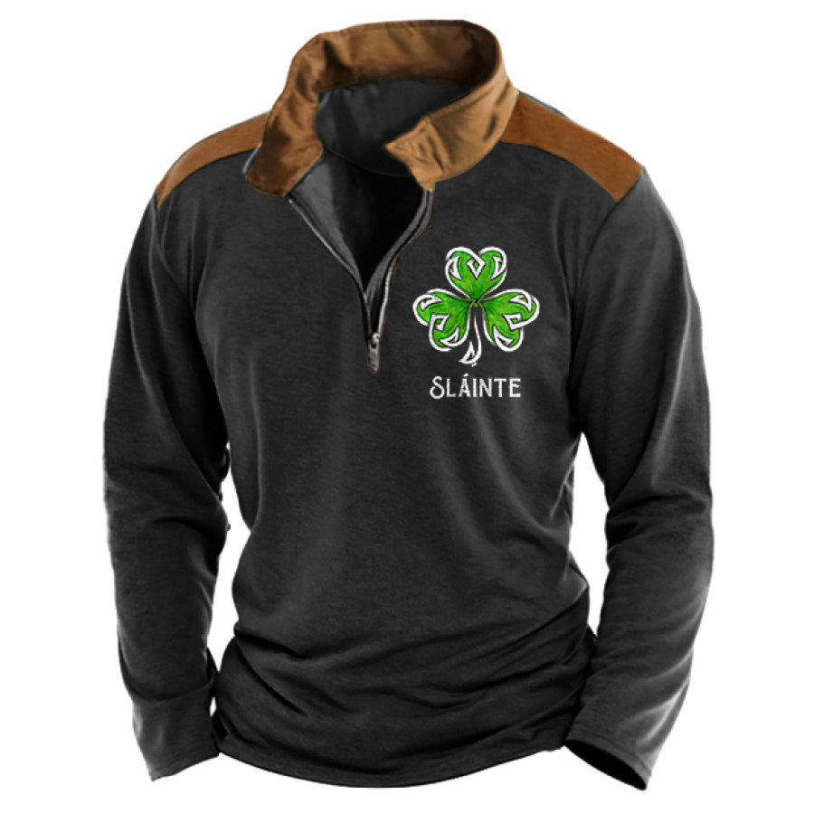 

Herren-T-Shirt Slainte St. Patrick's Day Shamrock Quarter-Reißverschluss Stehkragen Kontrastfarbe Langarm Alltagsoberteile