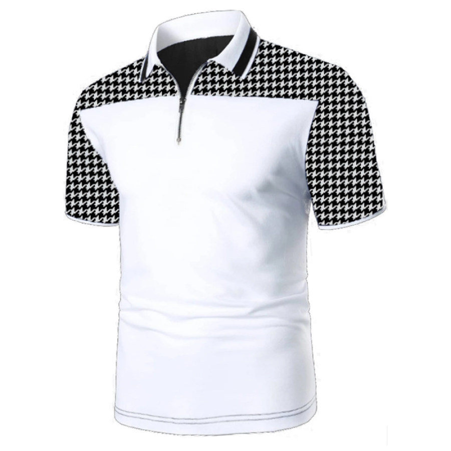 

Мужская деловая повседневная рубашка-поло с узором «гусиные лапки» и контрастной молнией