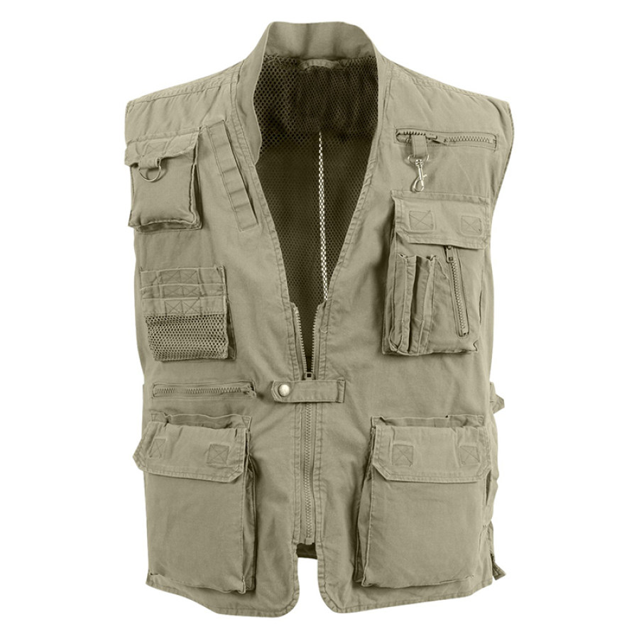 

Gilet De Pêche En Plein Air Multi-poches Kaki Safari Outback Pour Hommes