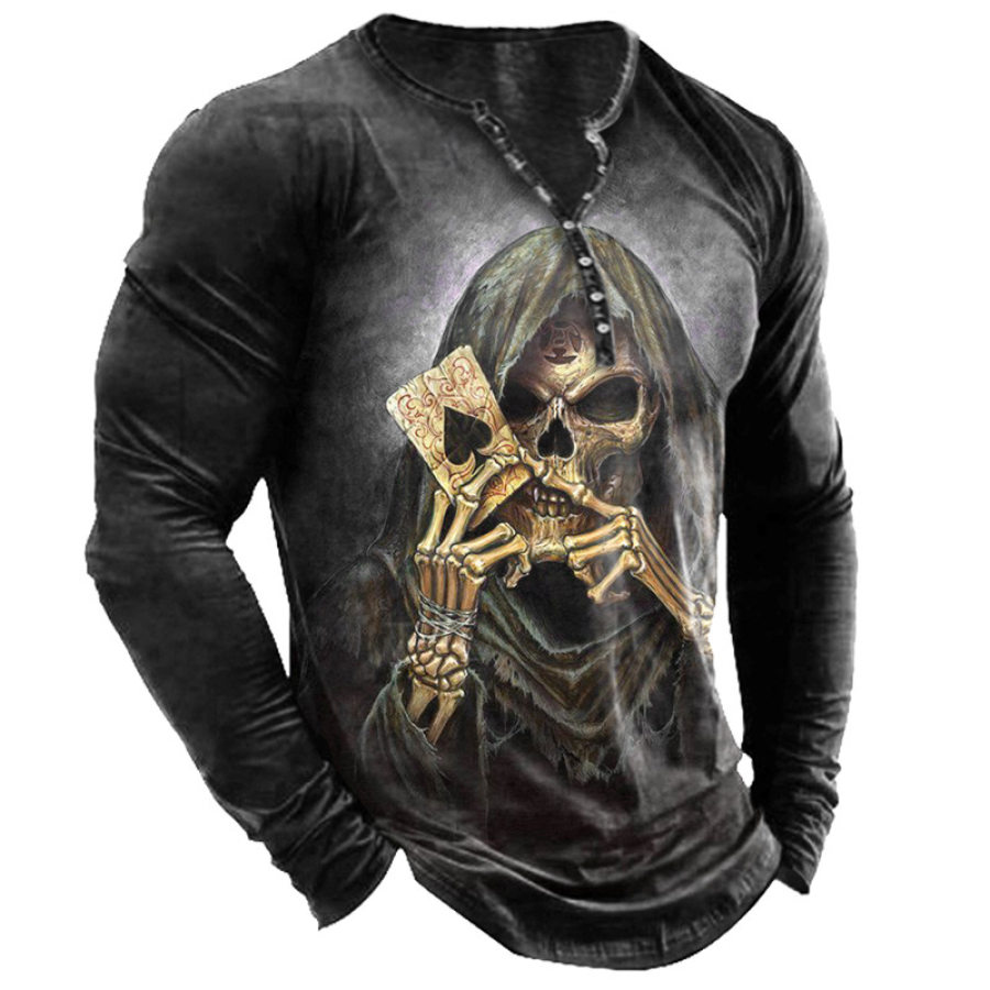 

Camiseta Henley De Manga Larga Con Estampado De Calavera Dark Poker Para Hombre