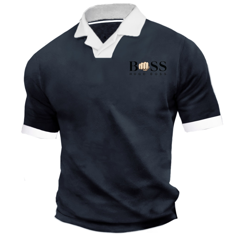 

Herren Boss Poloshirt Mit Kubanischem Kragen Und Farbblock-Kurzarm