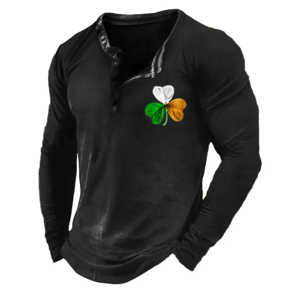 Men's T-Shirt Henley St. Patrick's Day Shamrock Long Sleeve Vintage Daily Tops - Cotosen.com