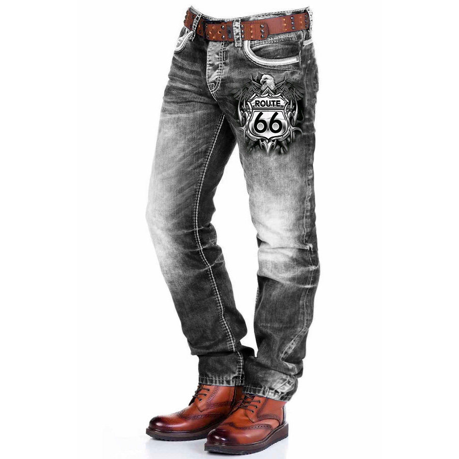 

Pantalon Imprimé Eagle Route 66 Pour Hommes Pantalon De Travail Quotidien En Coton Lavé Vintage Pour L'extérieur