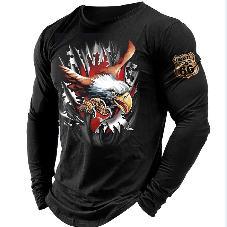 

Camiseta Para Hombre Eagle Route 66 Estampado Manga Larga Vintage Cuello Redondo Tops Diarios Al Aire Libre