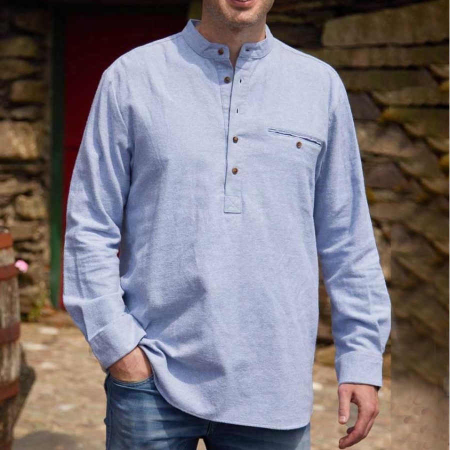 

Chemise Grand-père à Col Grand-père Pour Hommes Poche Henley Manches Longues Hauts Décontractés Au Quotidien