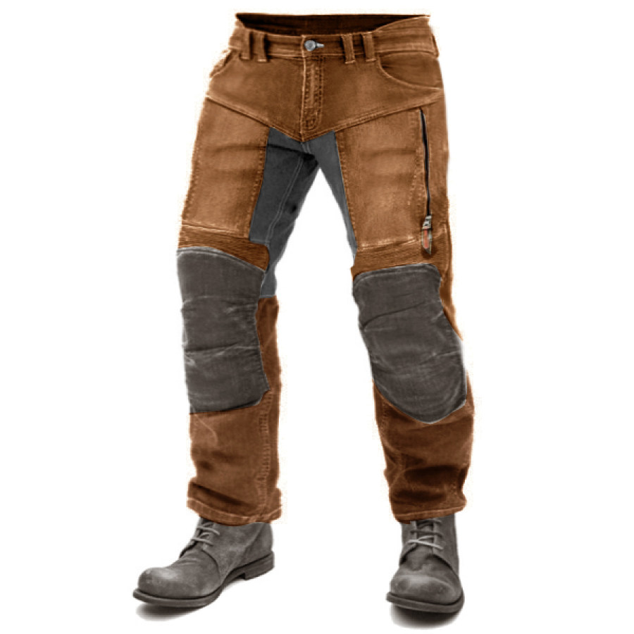 

Pantalon De Moto Pour Hommes Pantalon D'extérieur Vintage En Coton Lavé Avec Poche Zippée