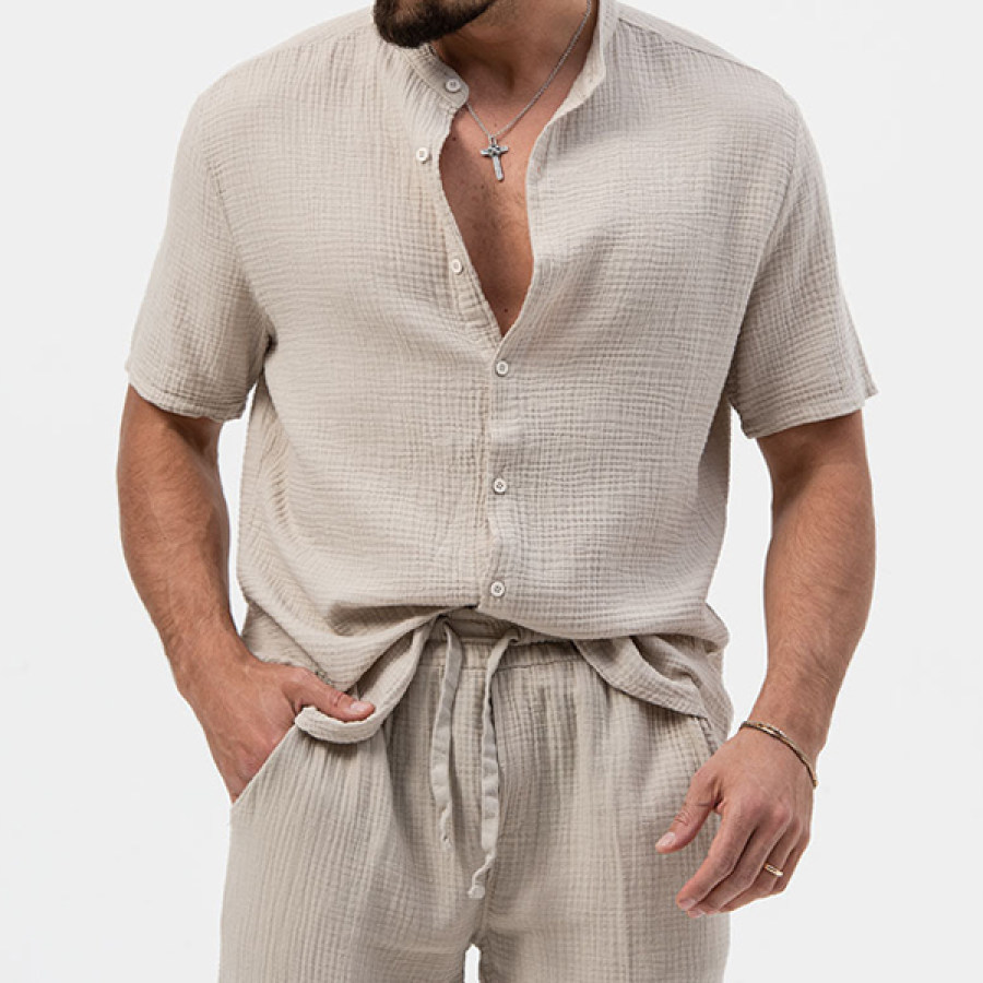 

Camisa De Lino Y Algodón Informal Para Exteriores Para Hombre Manga Corta Transpirable Cómoda Y Suave