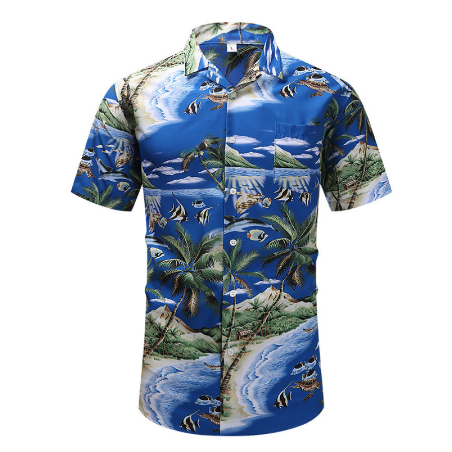 

Summer Retro Printed Shirt Men's Short-sleeved Cuban Collar Shirt Hawaiian Style Pattern