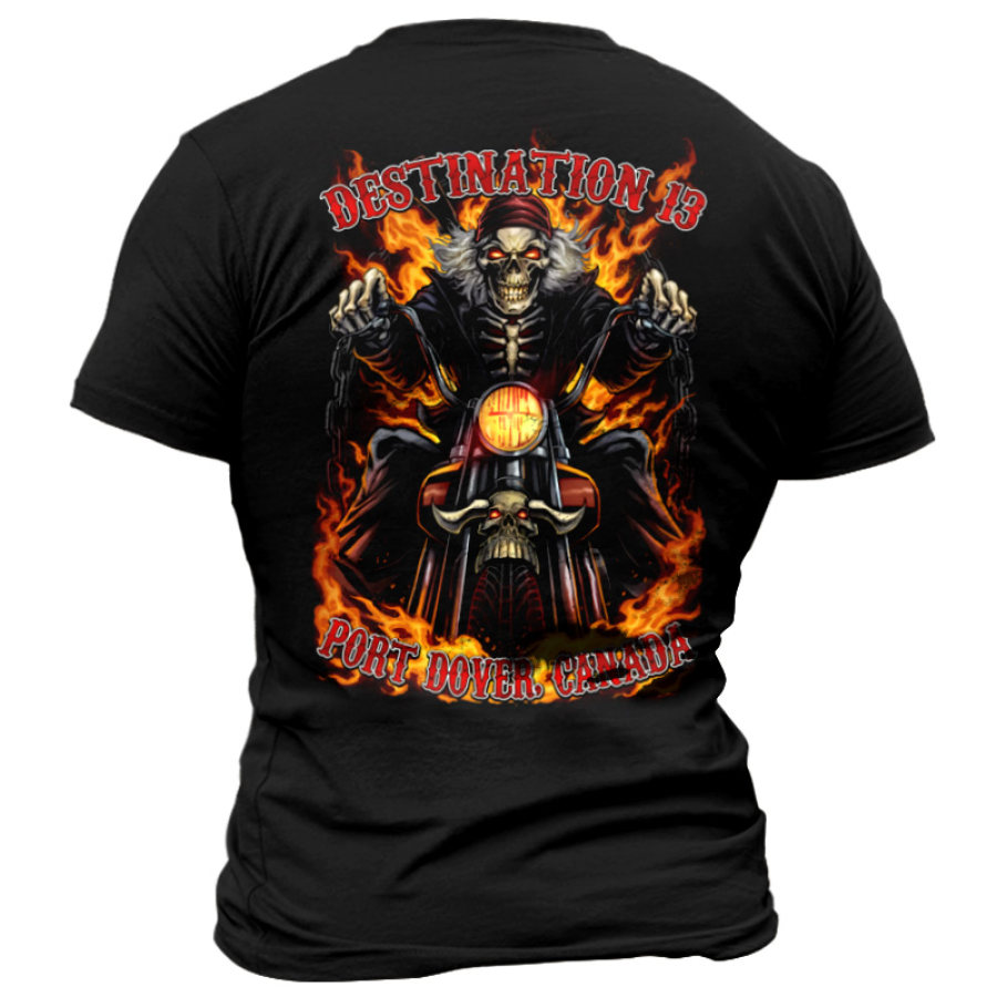 

Herren-T-Shirt Mit Totenkopf-Motorrad-Roadtrip Lässig Kurzärmelig Rundhalsausschnitt